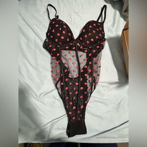 Black and Red Heart Mesh Bodysuit
